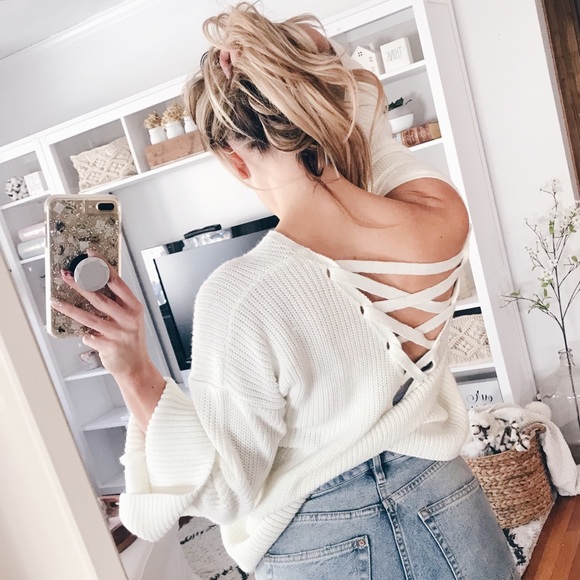 Topshop Sweaters - Lace up back TopShop sweater with flared sleeve